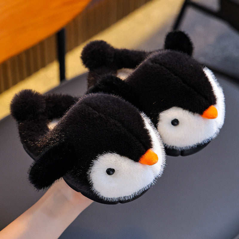 Kids' fluffy penguin cotton slippers – photo 5