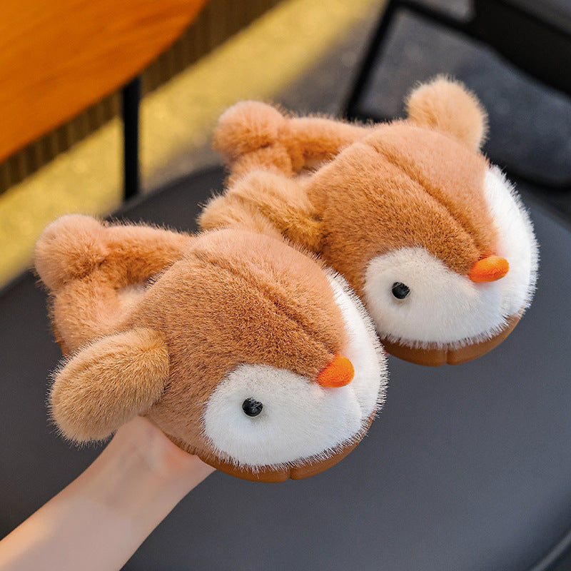 Kids' fluffy penguin cotton slippers – photo 8