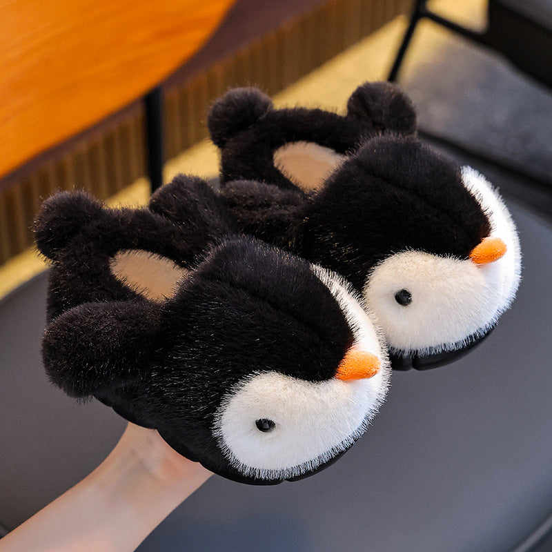 Kids' fluffy penguin cotton slippers – photo 10