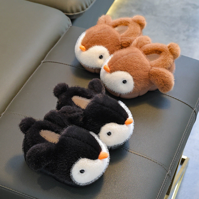 Kids' fluffy penguin cotton slippers – photo 2